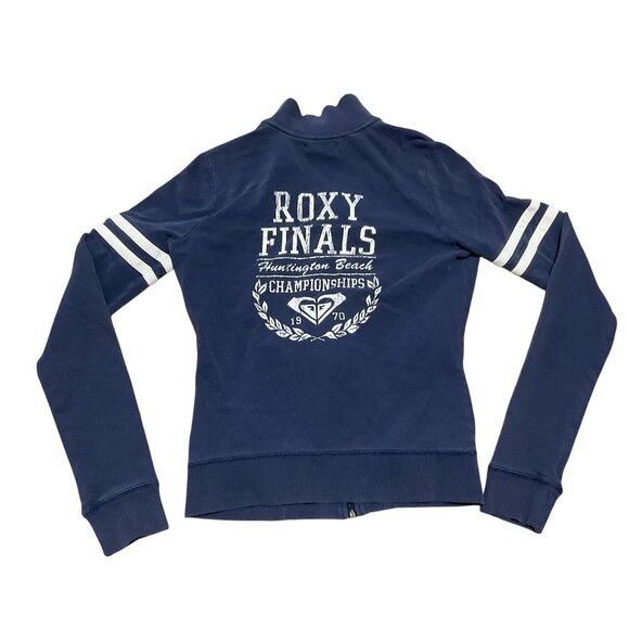 Roxy Paradise Navy Full-Zip Track Jacket Sz M Huntington Beach Cotton Spandex - Picture 1 of 5